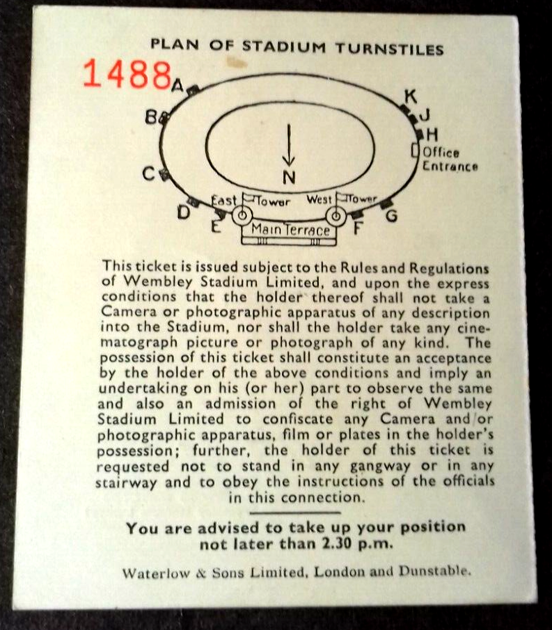 Blackpool v Bolton Wanderers F.A. Cup Final Football Match Ticket Saturday May 2nd 1953 Wembley