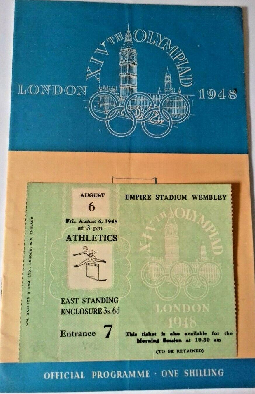 Olympic Games Ticket And Programme Of Events Athletics August 6th 1948 Wembley.