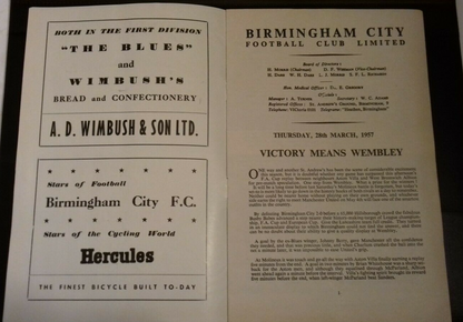 Aston Villa v W.B.A. Used Programme F.A. Cup Semi - Final Replay Saturday 28/3/57 St. Andrews.