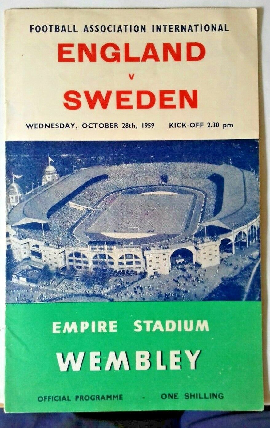 England v Sweden  Programme + Ticket October 28th 1959 Wembley Stadium.