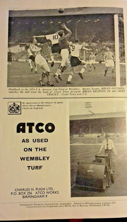 Hendon v Kingstonian F.A. Amateur Cup Final Programme 23rd April 1960 Wembley.