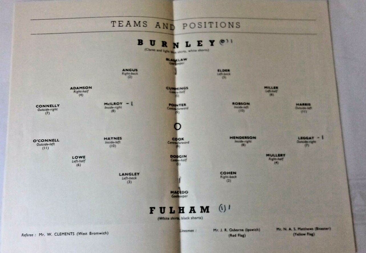 Burnley v Fulham Programme F.A. Cup Semi-Final Villa Park Sat. March 31st 1962.