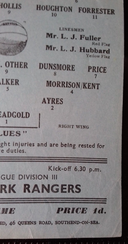 Southend Utd Practice Match Whites v Blues Football Match Programme Saturday 15th August 1959  Roots Hall