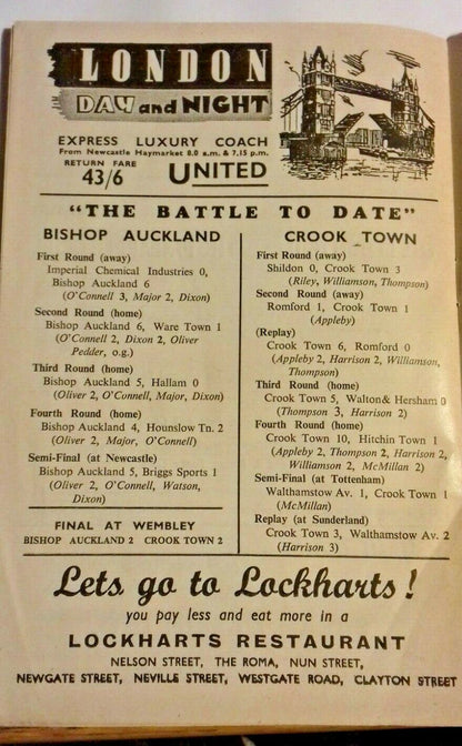 Crook Town v Bishop Auckland F.A. Amateur Cup Final Replay Football Programme 19/4/54 St James Park.