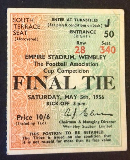 Manchester City v Birmingham City Ticket  F.A. Cup Final 5/5/1956 @ Wembley .