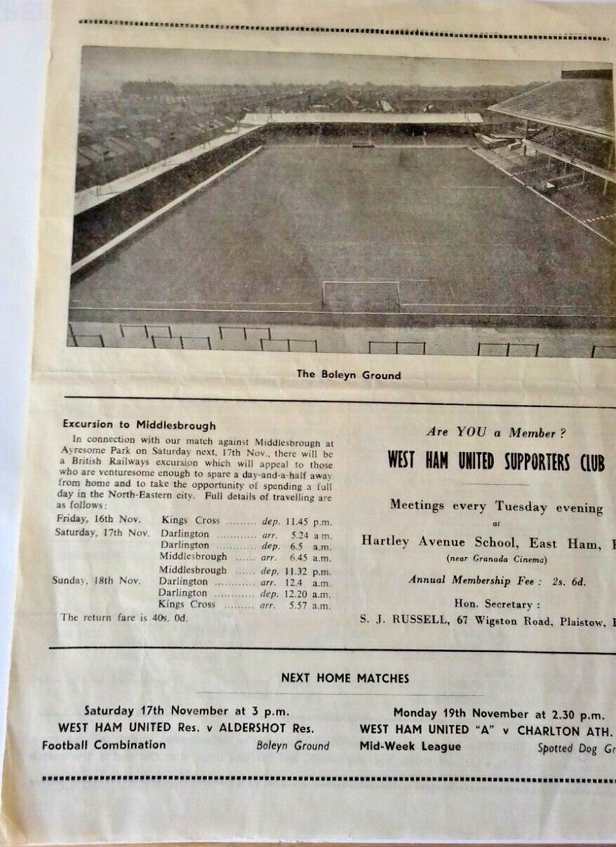 West Ham Utd v Arsenal Football Match Programme Southern Floodlight Cup 2nd Round. 12/11/1956 Upton Park.