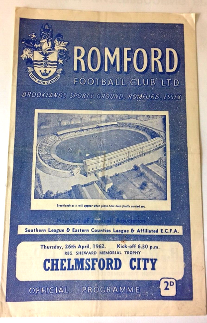 Romford v Chelmsford City Programme Reg Sheward Memorial Trophy 26th April 1962