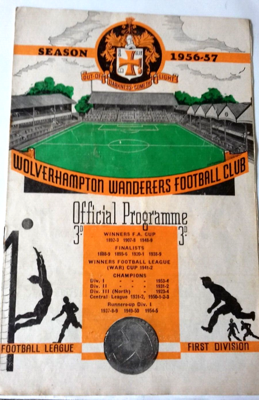 Wolves V Manchester Utd Lge. Div. 1 Match Programme 16/3/1957 United Championship  Season.