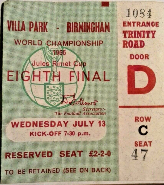 Spain v Argentina World Cup Eighth Final used Match Ticket Wednesday 13/7/66 T Villa Park.