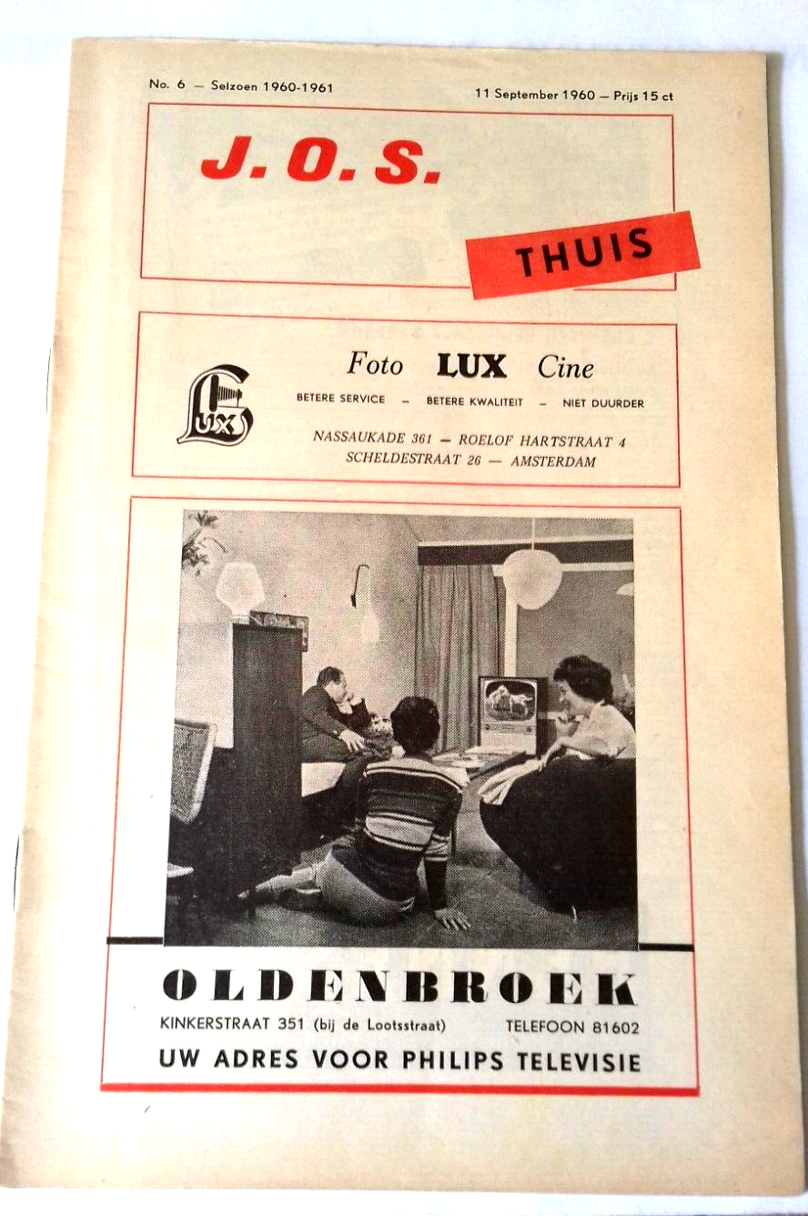 J.O.S. V W.V.C. Match Programme Eerste Klass A Amateur 11th September 1960.