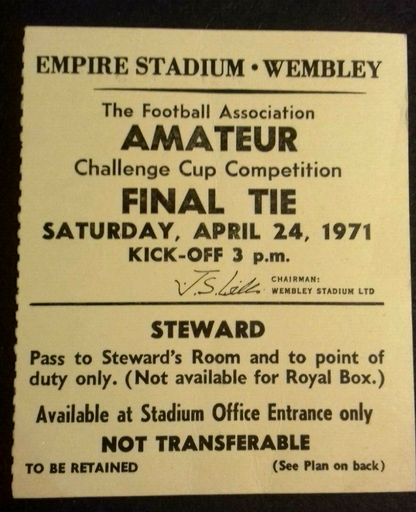 Dagenham v Skelmersdale Utd F.A. Amateur Cup Final Stewards Ticket 24/4/1971