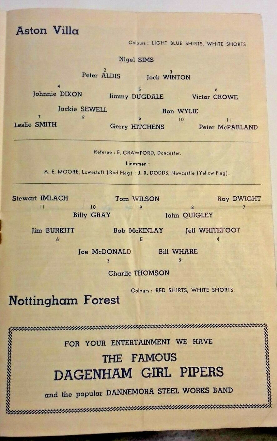 Aston Villa v Nottingham Forest F.A. Cup  Semi - Final Used  Programme 14/3/59 Hillsborough