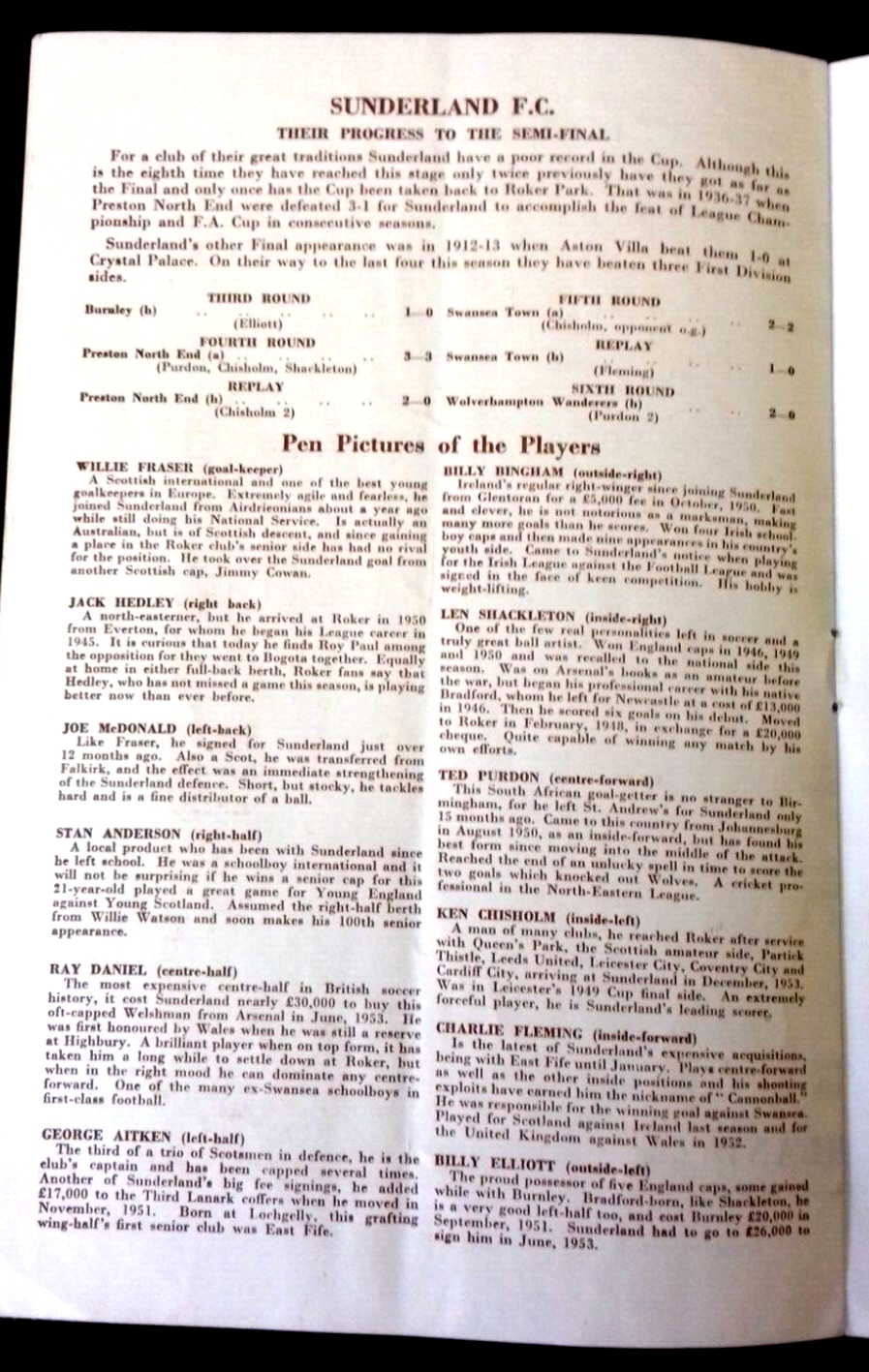 Manchester City v  Sunderland Programme F.A. Cup Semi-Final 26/3/55 @ Villa Park