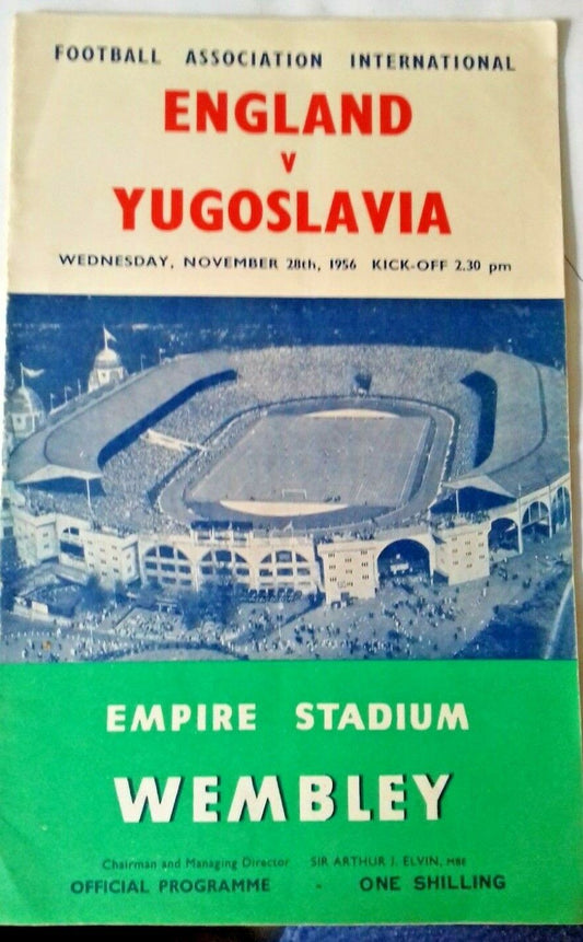 England v Yugoslavia Match Programme Wednesday Nov 28th 1956 Wembley Stadium