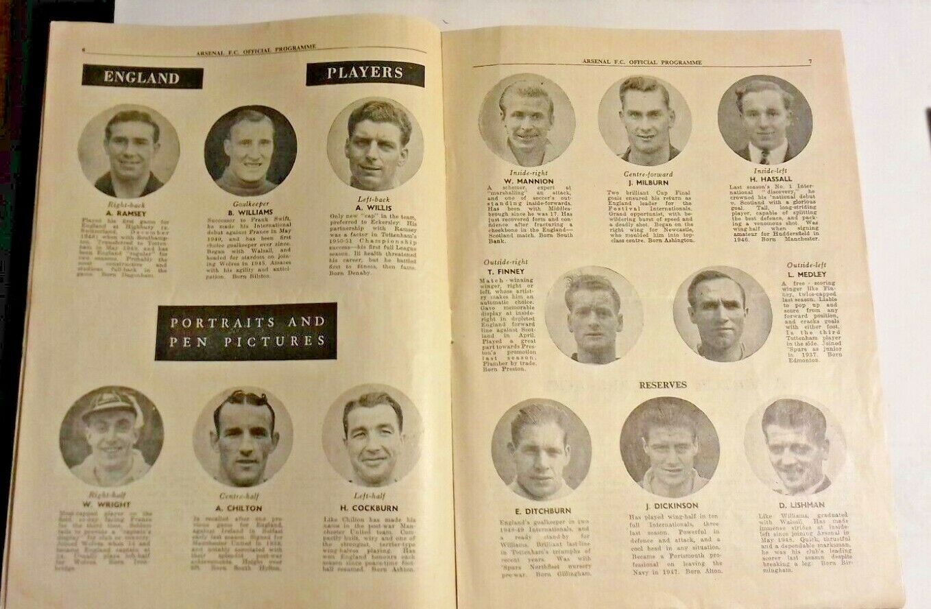 England v France Programme Festival Of Britain International 3/10/51 @ Arsenal.