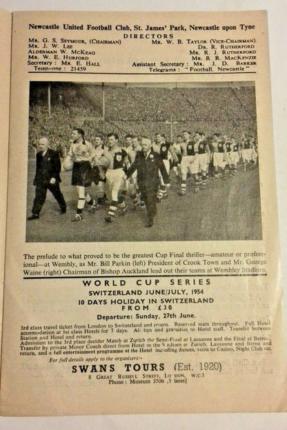 Crook Town v Bishop Auckland F.A. Amateur Cup Final Replay Football Programme 19/4/54 St James Park.