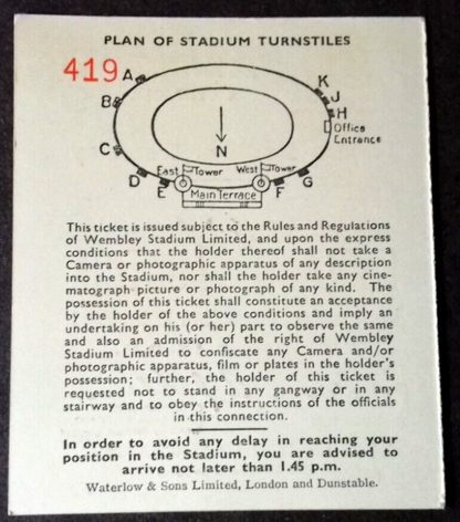 England v Austria Football Match Ticket Int. Wednesday Nov. 28th 1951 Wembley.