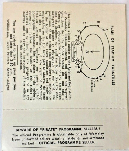 England v Wales English Schools Int. Football Match Ticket With Counterfoil 27/4/63