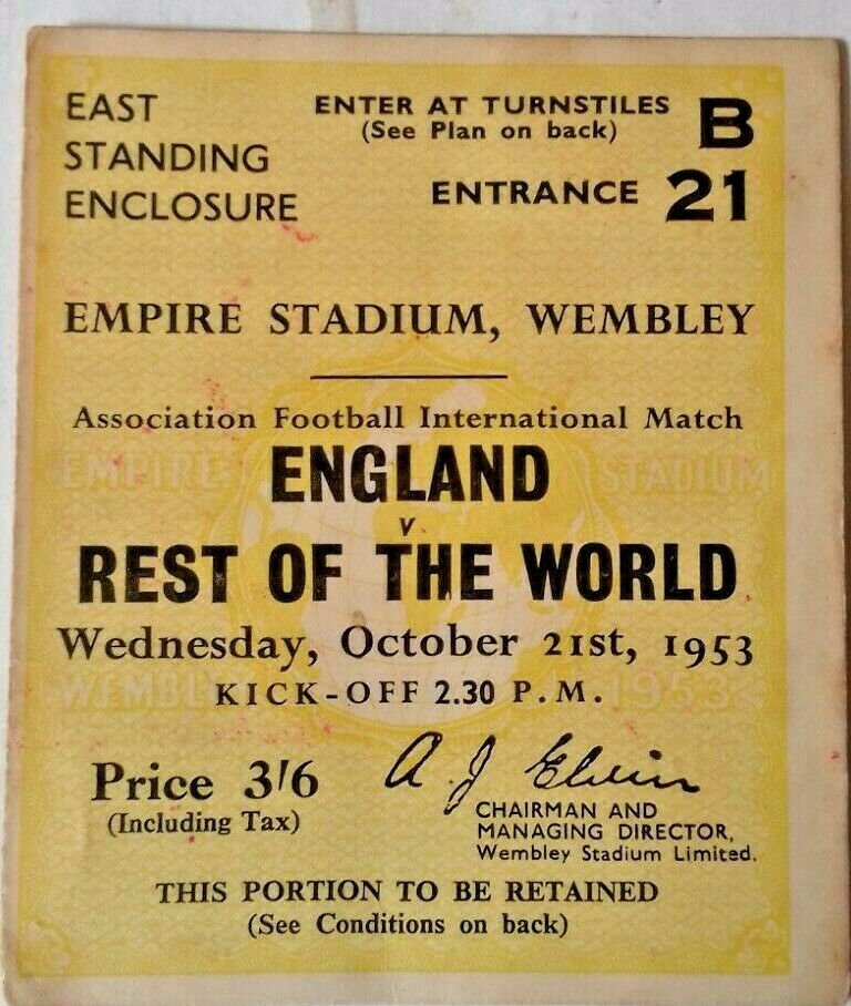 England v Rest of the World Programme + Ticket + Luncheon Party Plan 21st October 1953.