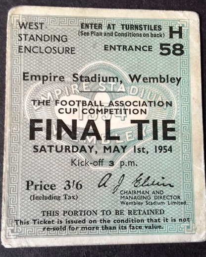 W.B.A. v  Preston North End Match Ticket Saturday May 1st 1954  Wembley Stadium