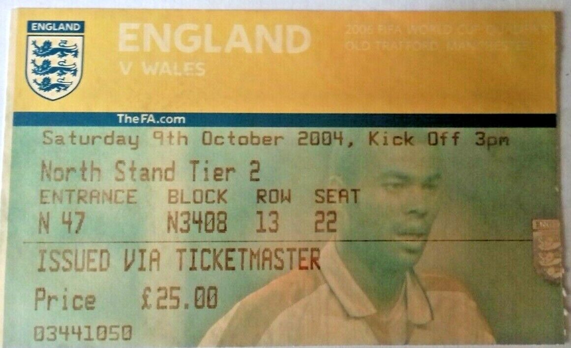 England v Wales World Cup Qualifier Vintage  Match Ticket Saturday 9/10/2004 Old Trafford.