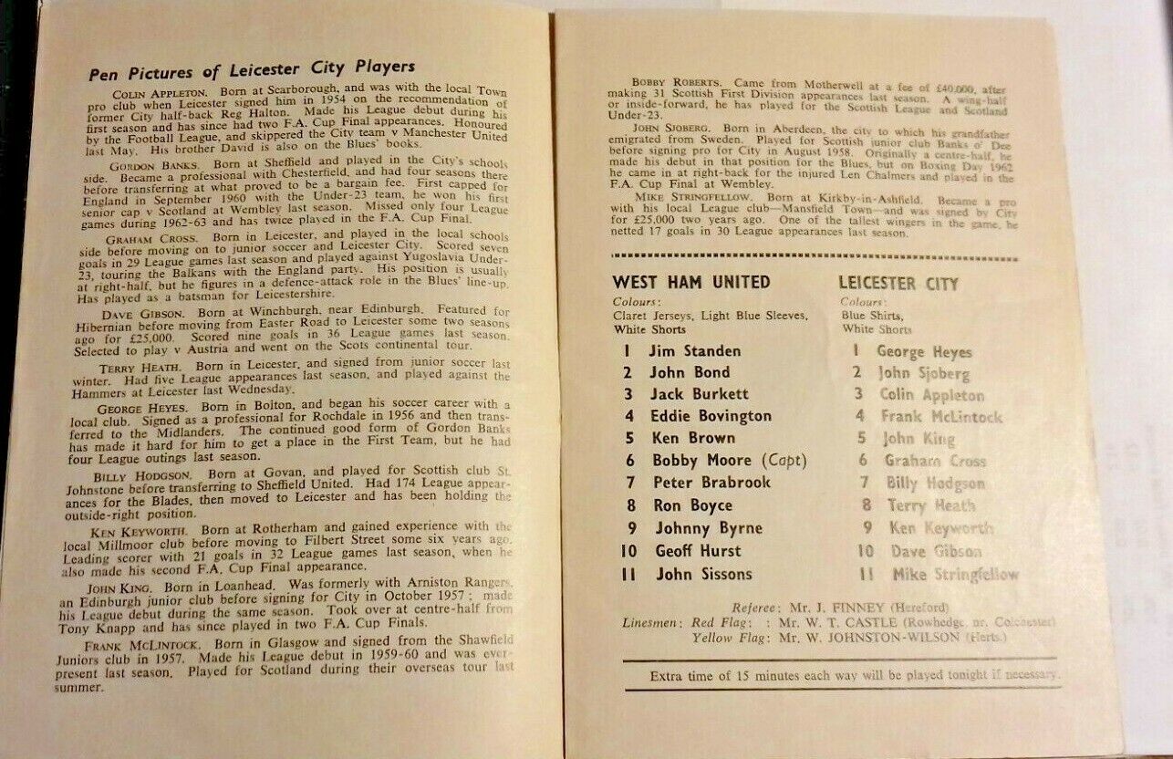 West Ham Utd v Leicester City Used Match Programme League Cup Semi - Final 2nd Leg Monday 23rd March 1964.