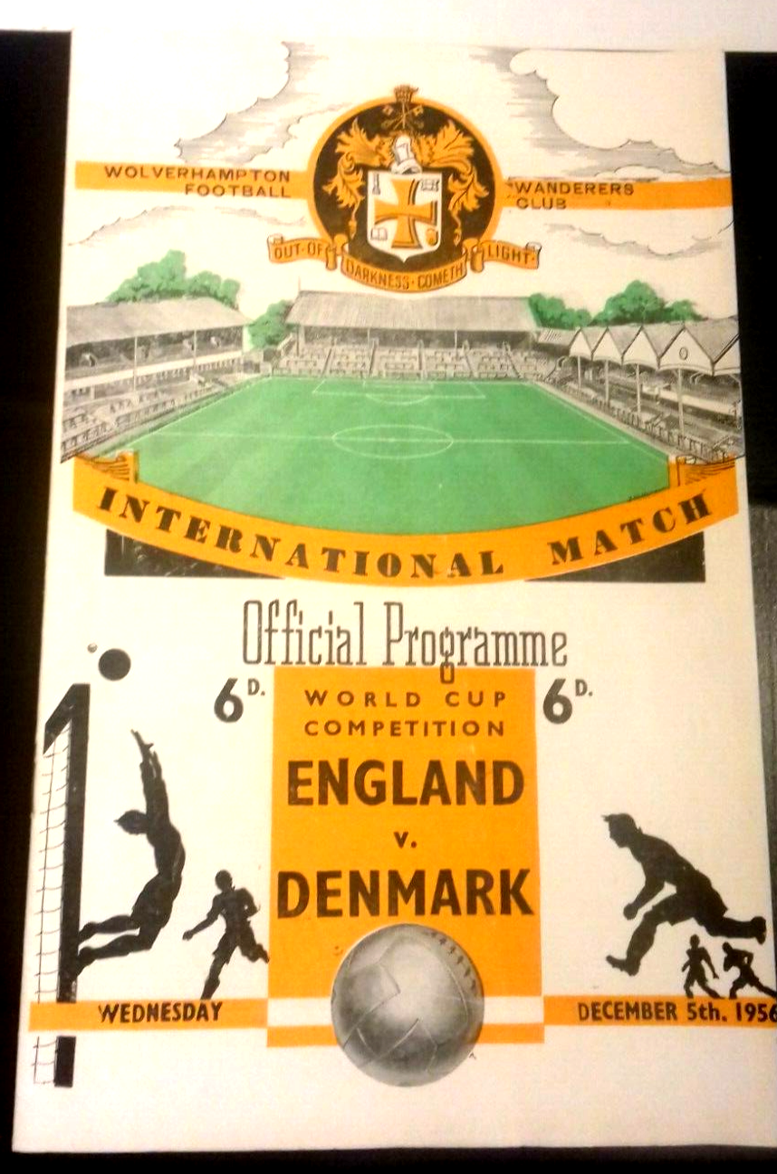 England v Denmark World Cup Qualifier Programme December 5th 1956 @ Molyneux. Duncan Edwards