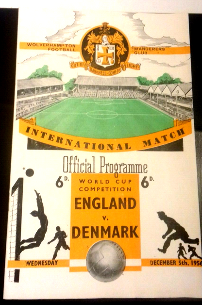 England v Denmark World Cup Qualifier Programme December 5th 1956 @ Molyneux. Duncan Edwards