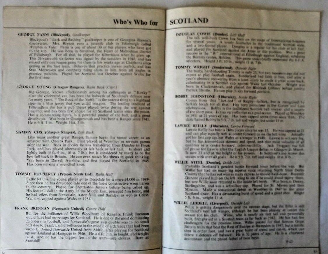 England v Scotland Used Football Match Programme Saturday April 18th 1953 + Ticket + Song Sheet