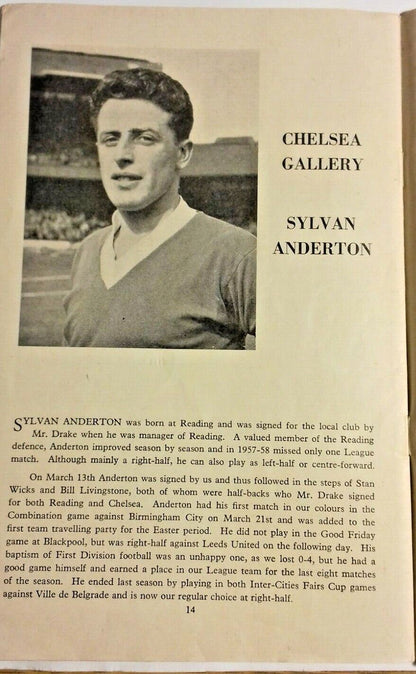 Chelsea v Burnley Football Match Programme Division 1 (Burnley Championship Season) 5/9/1959.