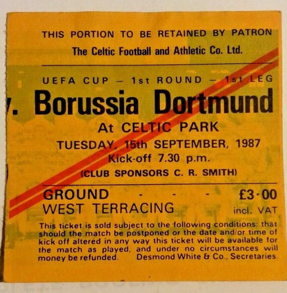 Celtic v Borussia Dortmund Football Match Programme + Ticket UEFA Cup 1st Round 1st Leg 15/9/1987