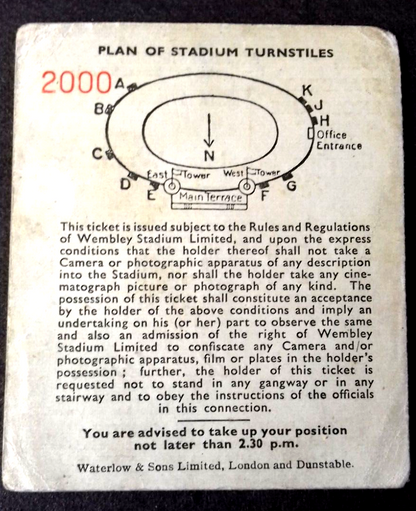 W.B.A. v  Preston North End Match Ticket Saturday May 1st 1954  Wembley Stadium