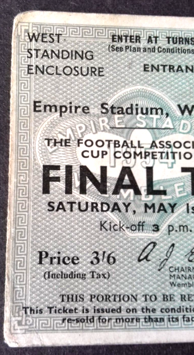 W.B.A. v  Preston North End Match Ticket Saturday May 1st 1954  Wembley Stadium