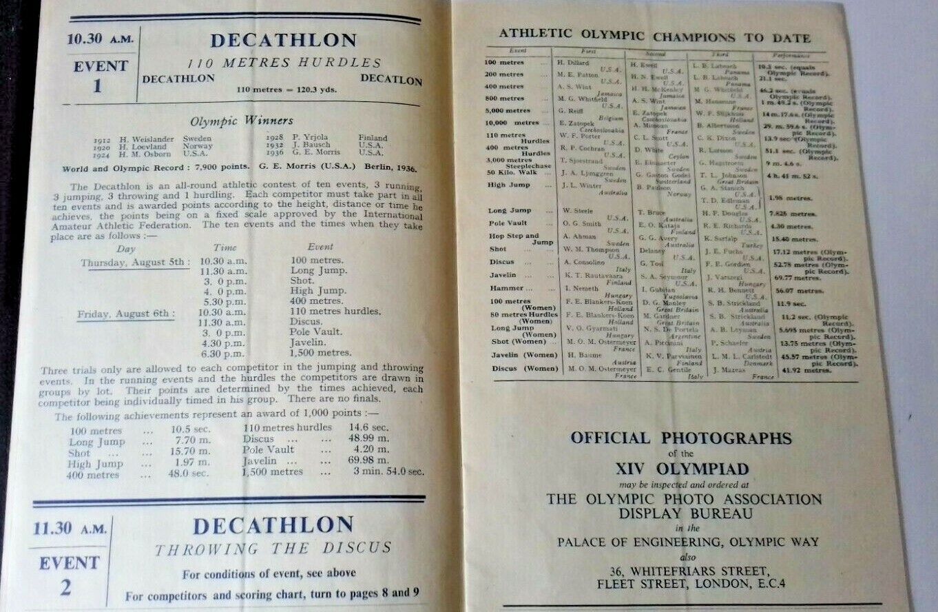 Olympic Games Ticket And Programme Of Events Athletics August 6th 1948 Wembley.