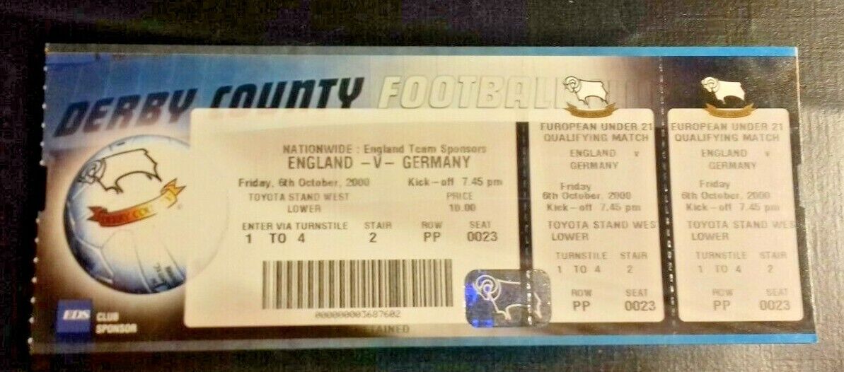 England v Germany Euro Under 21 Qualifying Match Friday 6th Oct 2000 Pride Park.