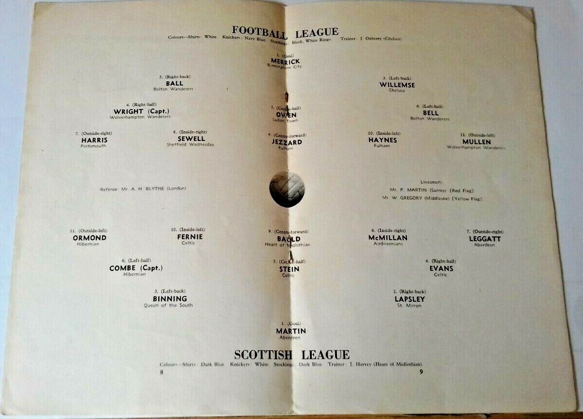 Football League v Scottish League Programme 28th April 1954 @ Stamford Bridge .