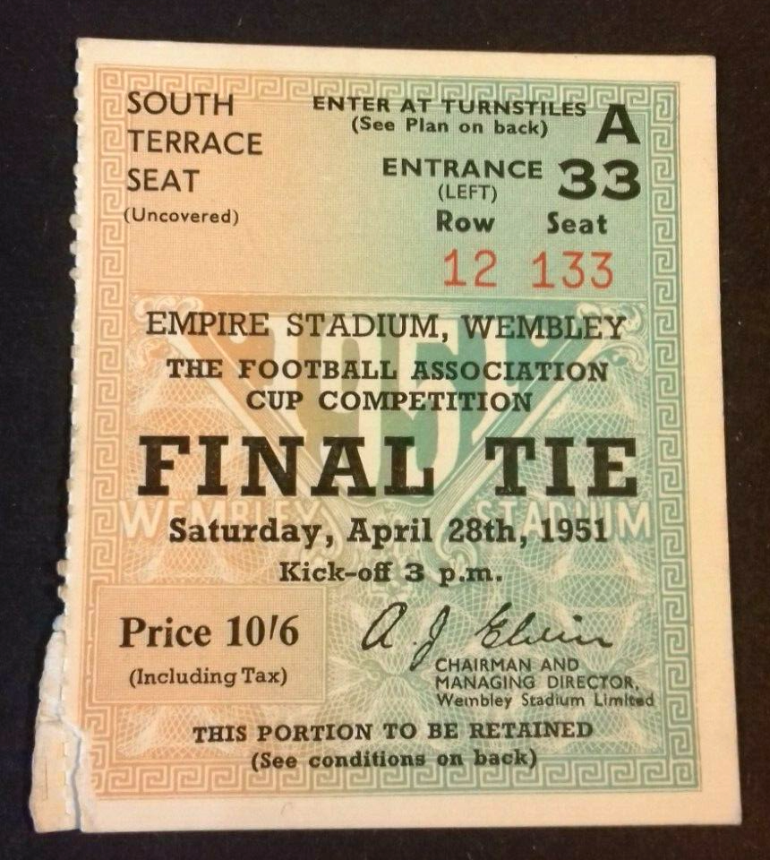 Newcastle Utd v Blackpool F.A. Cup Final Football Match Ticket 28th April 1951 @ Wembley.