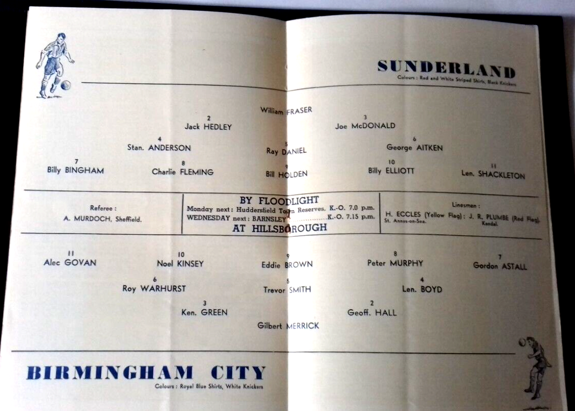 Sunderland v Birmingham City F.A. Cup Semi-Final Football Match Programme 17/3/1956 at Hillsborough