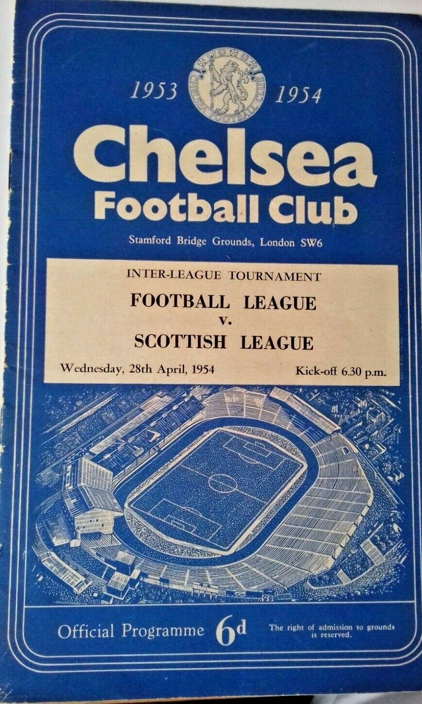 Football League v Scottish League Programme 28th April 1954 @ Stamford Bridge .