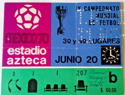 Uruguay v West Germany 3/4 Playoff Match Ticket 20th June 1970 Azteca Stadium.