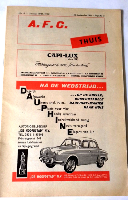 A.F.C. v O.S.V. Used  Programme Eerste Klasse A Amateur Netherlands 10th September 1961.