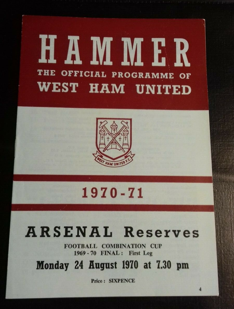 West Ham Reserves v Arsenal Reserves Football Match Football Comb Cup Final 1969/1970 1st Leg 24/8/1970.