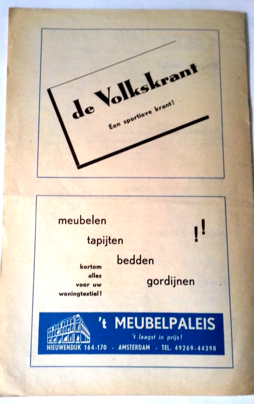 Blauw Wit v R.C.H. Match Programme Eerste Divisie B  28th August 1960.