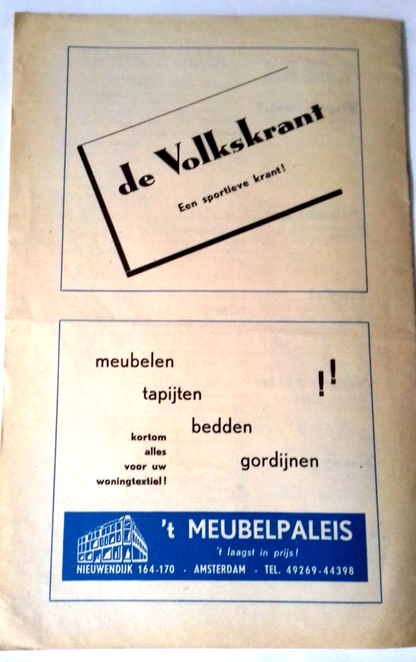 Blauw Wit v R.C.H. Match Programme Eerste Divisie B  28th August 1960.