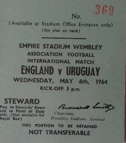 England v Spain European Championship Q/Final 1st Leg & Stewards Ticket Wednesday 3rd April 1968