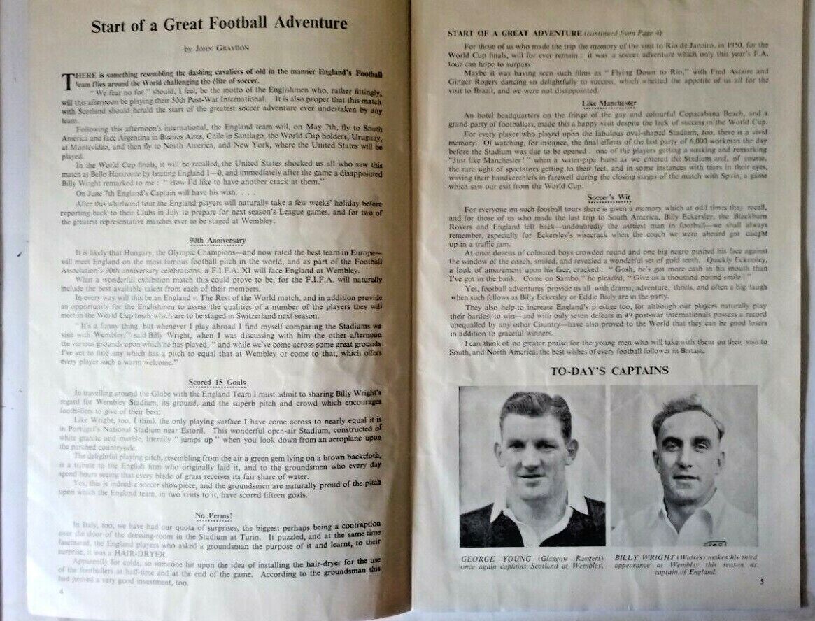 England v Scotland Used Football Match Programme Saturday April 18th 1953 + Ticket + Song Sheet