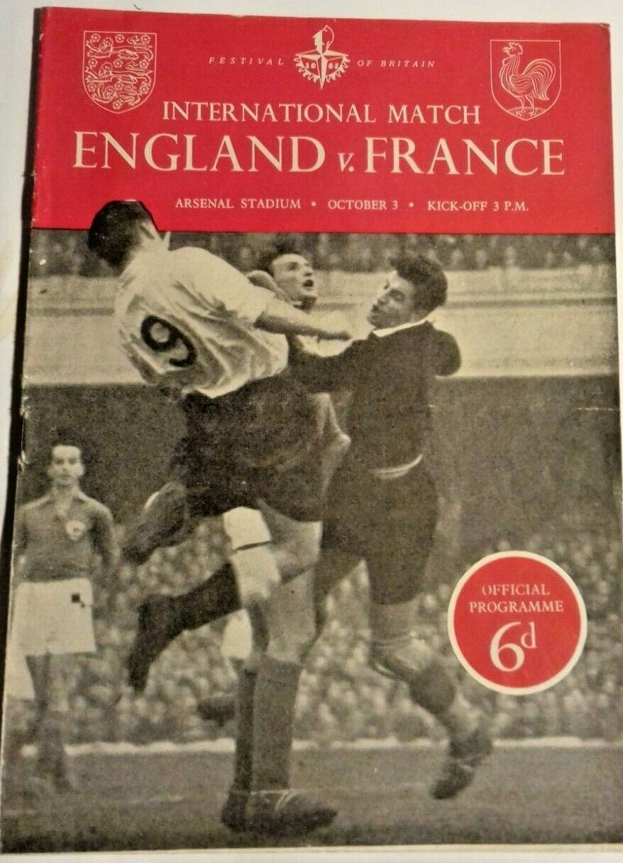 England v France Programme Festival Of Britain International 3/10/51 @ Arsenal.