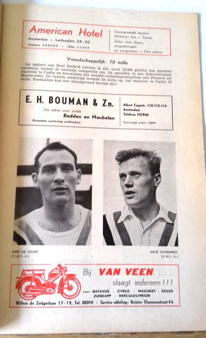 J.O.S. V W.V.C. Match Programme Eerste Klass A Amateur 11th September 1960.