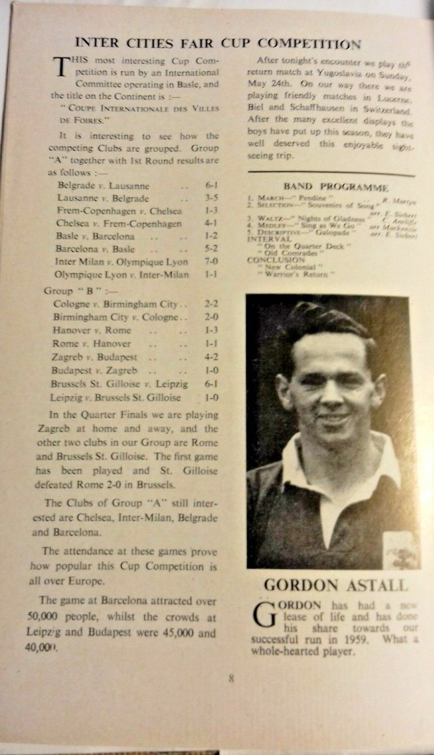 Birmingham City v Zagreb Programme I.C.F.C.Q/Final 1st Leg 6/5/1959 St. Andrews.