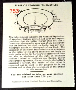 England v Argentina Match Ticket International Wednesday. May 9th 1951 Wembley.